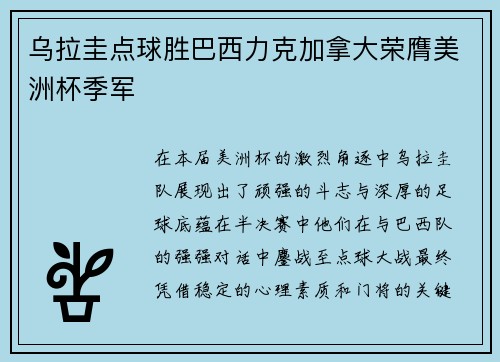 乌拉圭点球胜巴西力克加拿大荣膺美洲杯季军 乌拉圭点球胜巴西力克加拿大荣膺美洲杯季军
